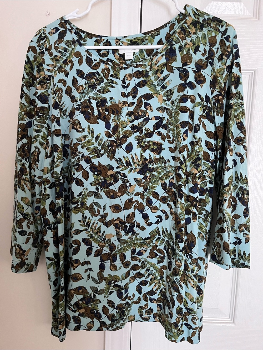 J. Jill Light green Leaf-Print 3/4 Sleeve Tunic size large